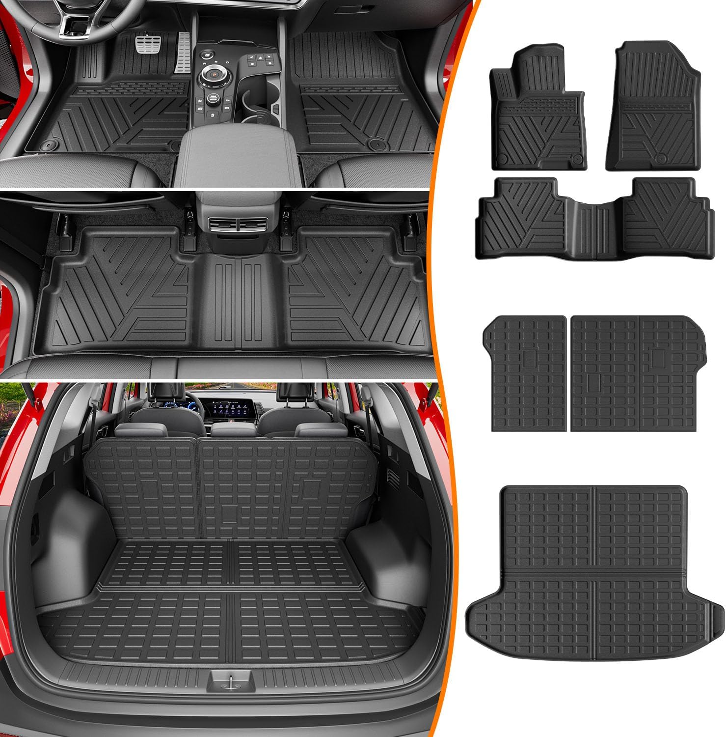 powoq Fuel Floor Mats Compatible with 2023-2026 Kia Sportage Trunk Mat TPE Floor Liner Cargo Mat Cargo Liner Replacement for 2023-2026 Kia Sportage Accessories (Trunk Mat+Backrest Mat+Floor Mat)