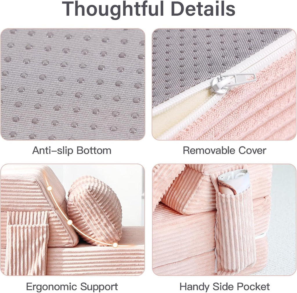 Folding Sofa Bed with Pillow, Convertible Sleeper Chair, Comfy Floor Futon Couch Mattress Lounge Sofa for Adults Portable Fold Out Chair Bed for Living Room Bedroom, Single, Pink