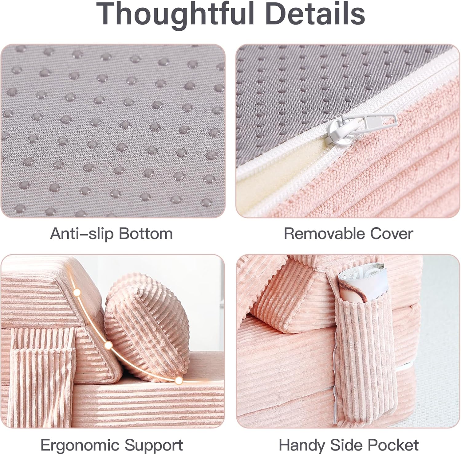 Folding Sofa Bed with Pillow, Convertible Sleeper Chair, Comfy Floor Futon Couch Mattress Lounge Sofa for Adults Portable Fold Out Chair Bed for Living Room Bedroom, Single, Pink