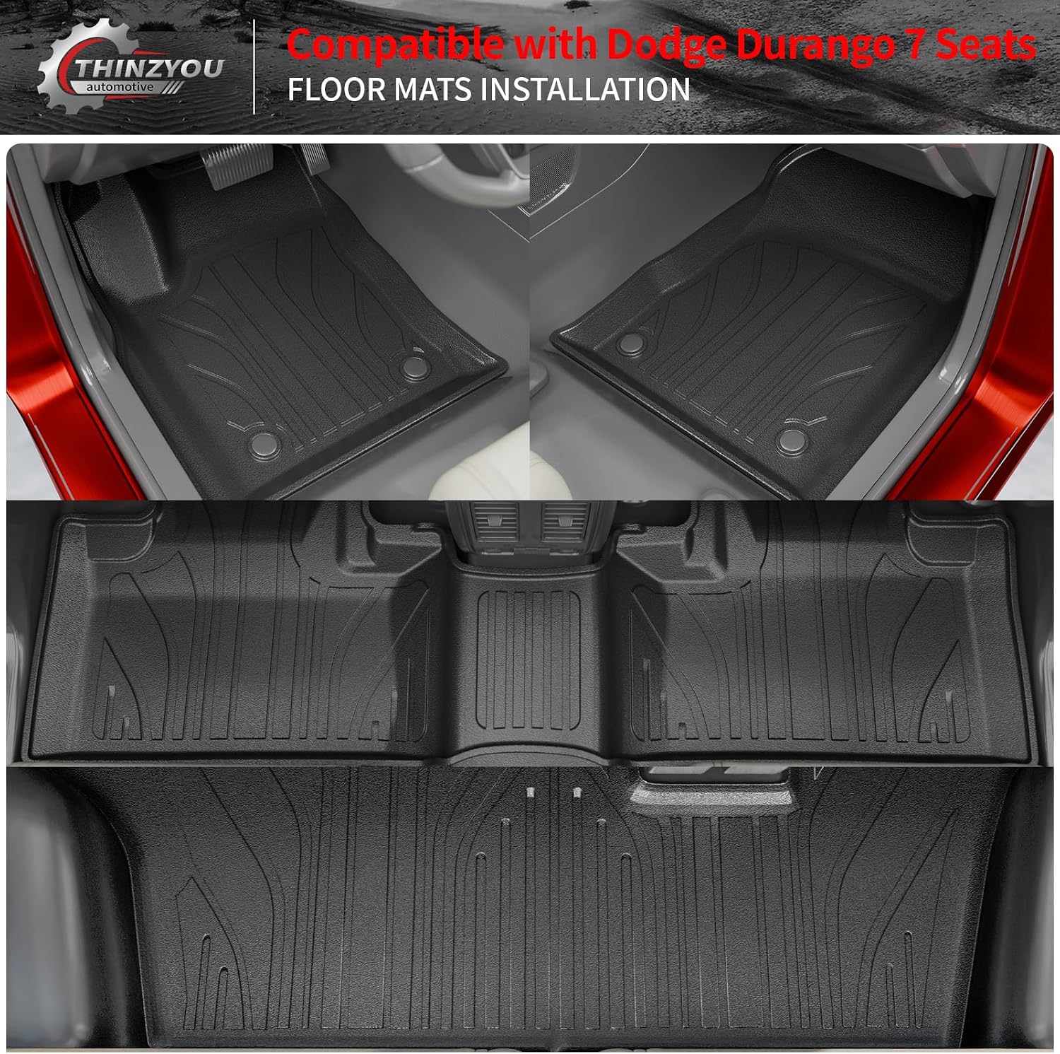 Floor Mats Compatible with 2016-2025 2026 Dodge Durango 7 Seats Cargo Mat Back Seat Cover Protector 2024 Durango Accessories (Fit 7 Seats, 3rd Row Backrest Mats+Trunk Mat+Floor Mats)