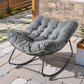 Outdoor Rocking Chair, Oversized Papasan Wicker Lounge Chair with Cushion, Relaxing Patio Rocker, Indoor Reading Egg Chair for Porch, Patio, Bedroom, Garden (Dark Grey)
