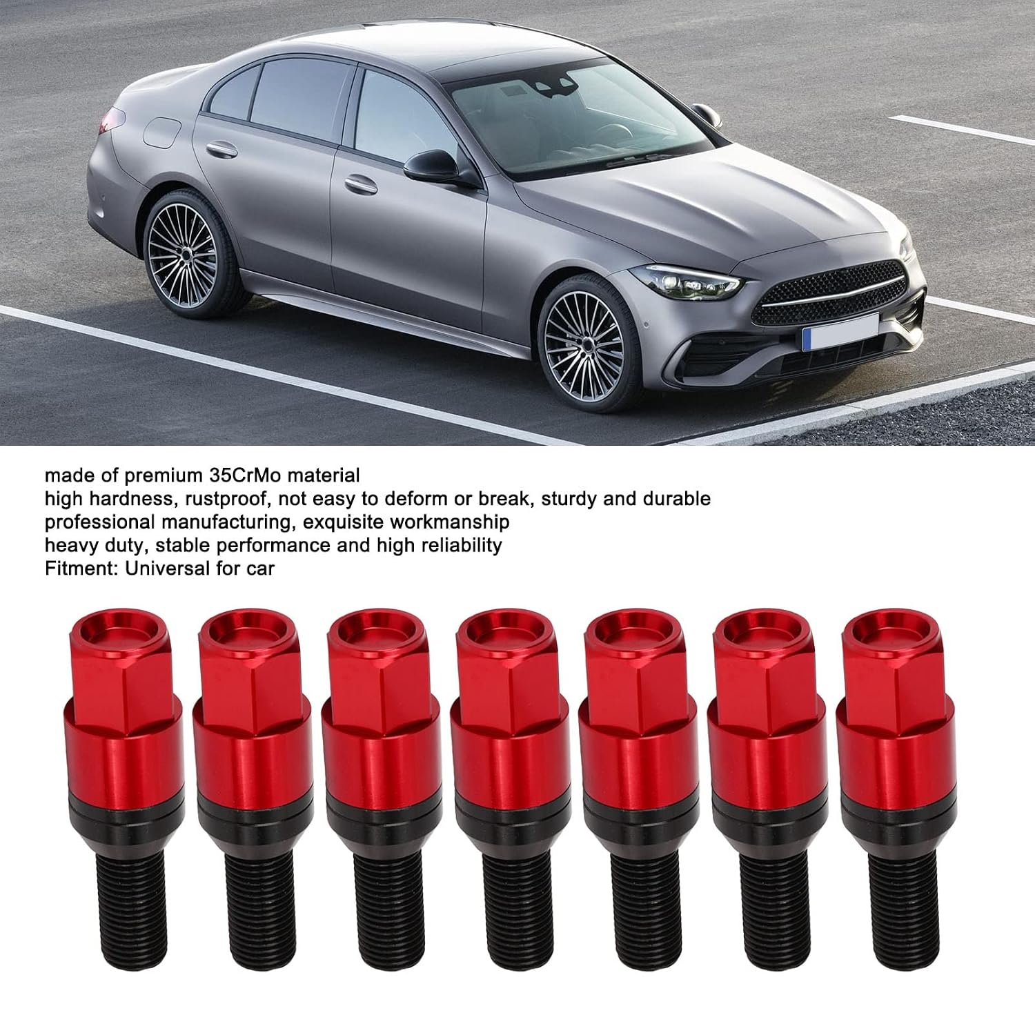 Brilluxa Wheel Bolts, M14x1.5 Lug Bolts Wheel Lug Screws 20PCS Cone Seat Tapered Red, Replacement Fastener Set for Aftermarket Alloy Wheels Car Tire Installation