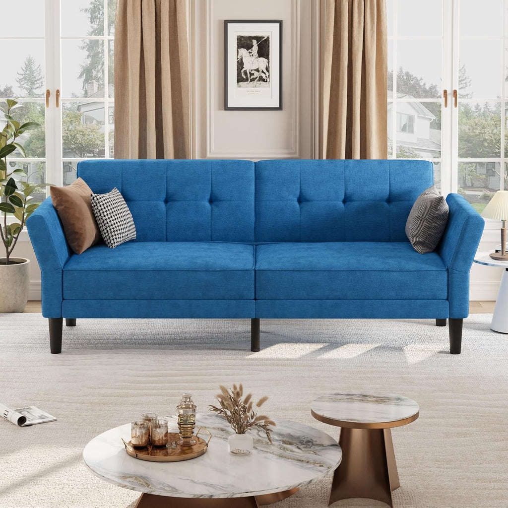 GarveeHome 89' Futon Sofa Bed, Convertible Sleeper Sofa with Adjustable Backrest & Armrest, Modern Futon Couch Bed, Loveseat Sleeper for Living Room Bedroom Apartments, Blue