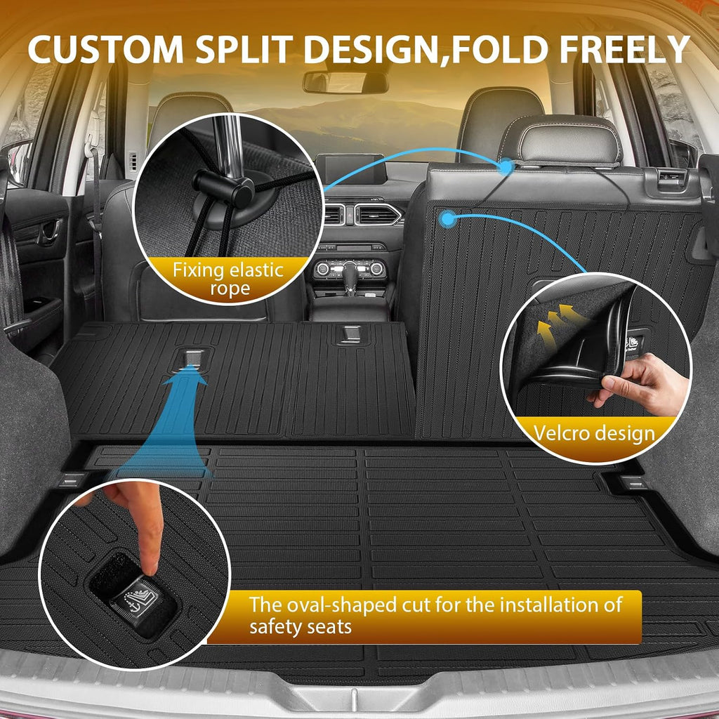 Powerty Floor Mats for Mazda CX-5 2017-2025, All Weather TPE Custom Cargo Liner Seat Back Covers Protectors Replacement for Mazda CX-5 Accessories (Floor Mats+Backrest Mat+Trunk Mat)