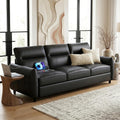 STHOUYN 85' Black Faux Leather Couch with USB, 3 Seater Sofa Couches for Living Room, Large Mid Century Modern Office Apartment Couch (Black)