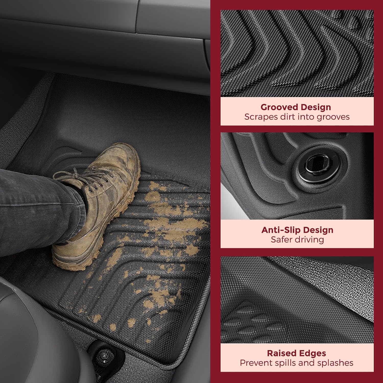All Weather Floor Mats & Cargo Liner for Toyota Prius 2010-2015, 4 Pcs TPE Easy Clean No-Curling Custom Car Mat Automotive Accessories for 2010-2015 Toyota Prius Floor Mats Cargo Mat