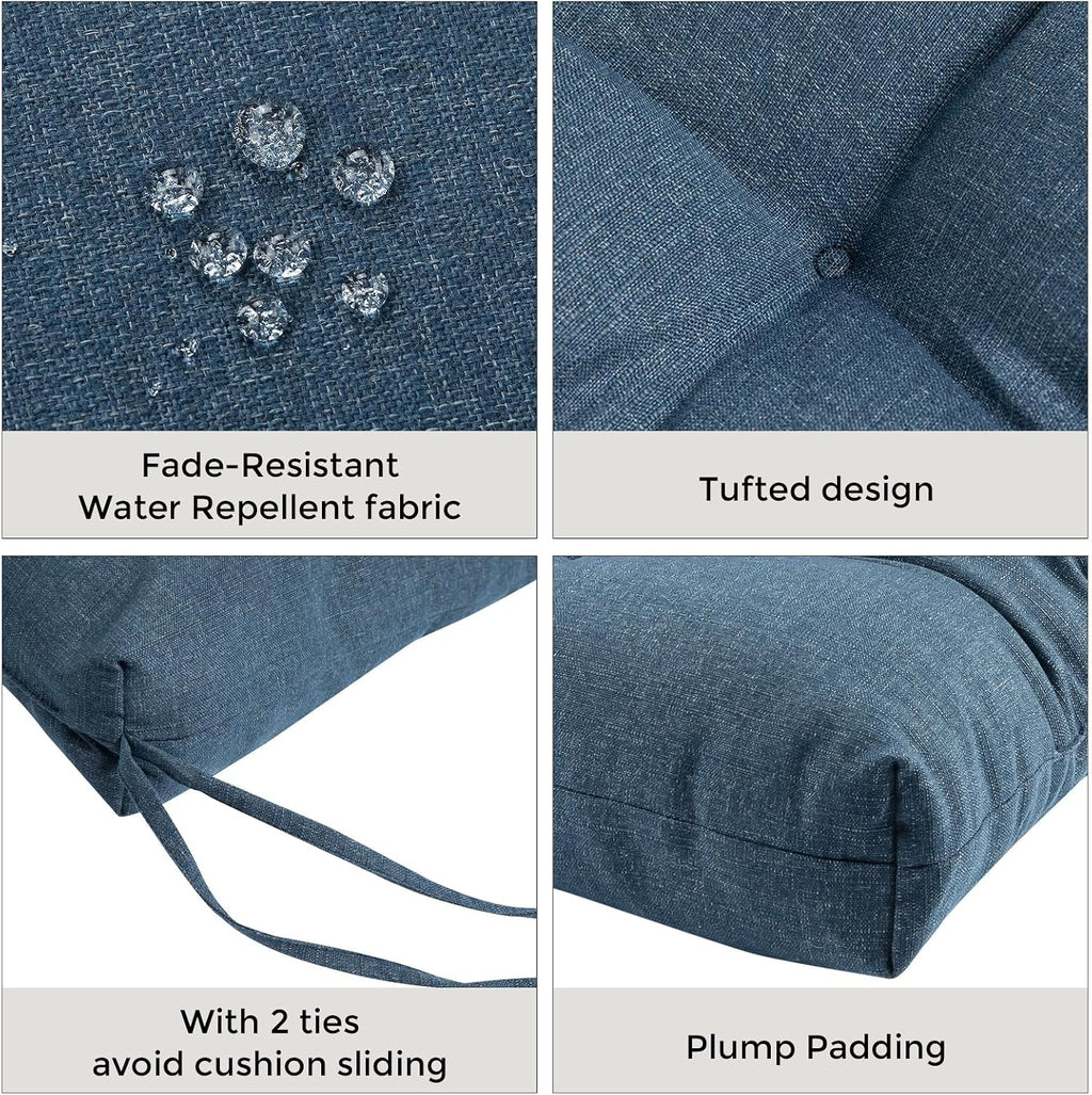 FUNHOME Outdoor High Back Chair Cushions Set of 2,Reversible Lawn Chair Cushion 44 x22 inch,Water Resistant Tufted Adirondack Chair Cushion,for Garden Rocking Chair,Patio Furniture(Denim Blue)