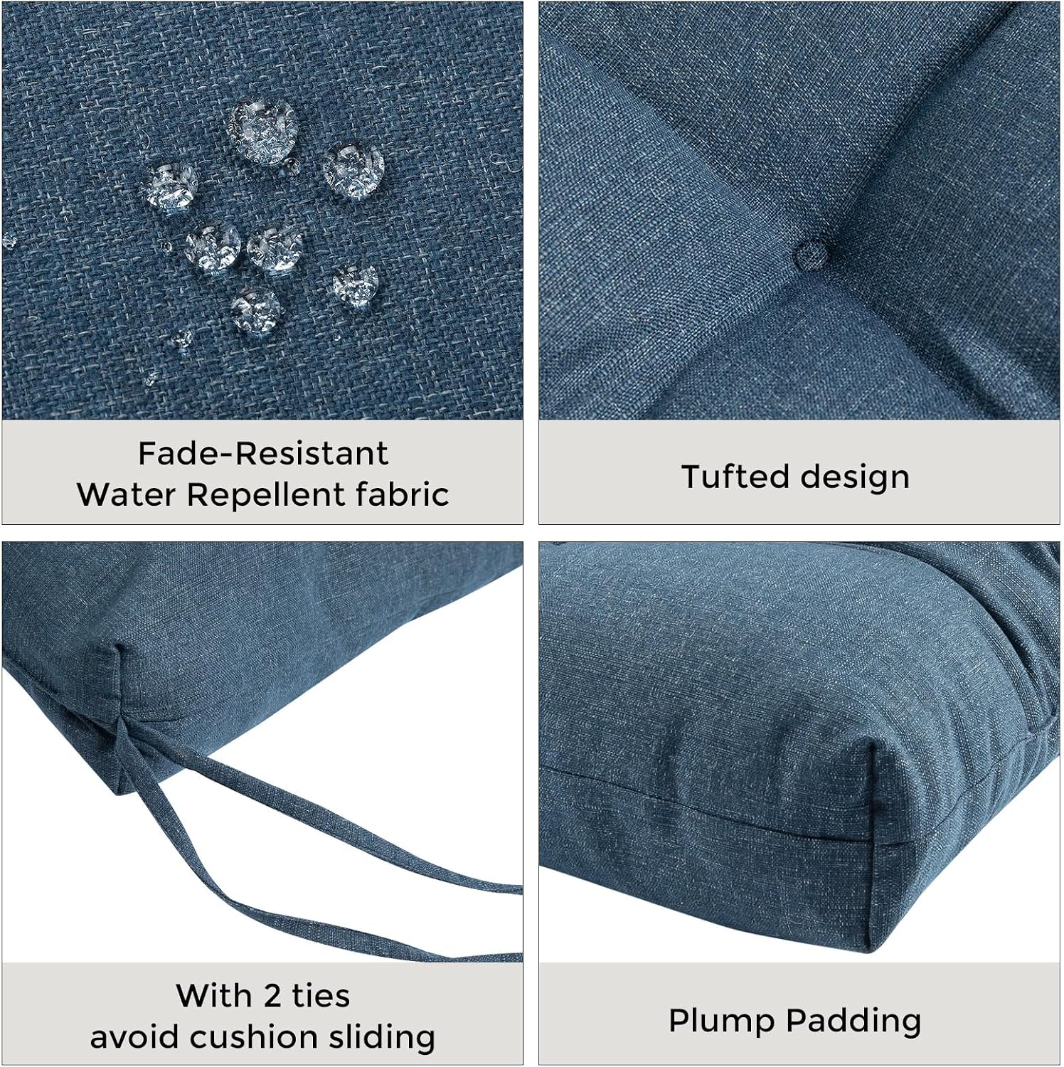 FUNHOME Outdoor High Back Chair Cushions Set of 2,Reversible Lawn Chair Cushion 44 x22 inch,Water Resistant Tufted Adirondack Chair Cushion,for Garden Rocking Chair,Patio Furniture(Denim Blue)