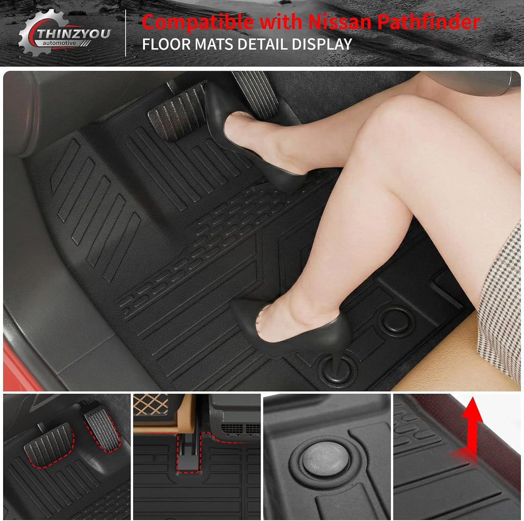 Floor Mats Compatible with 2022-2025 2026 Nissan Pathfinder 7&8 Seats Cargo Mat Cargo Liner TPE Back Seat Cover Protector 2024 Pathfinder Accessories (Trunk Mat with Backrest Mat+Floor Mats)