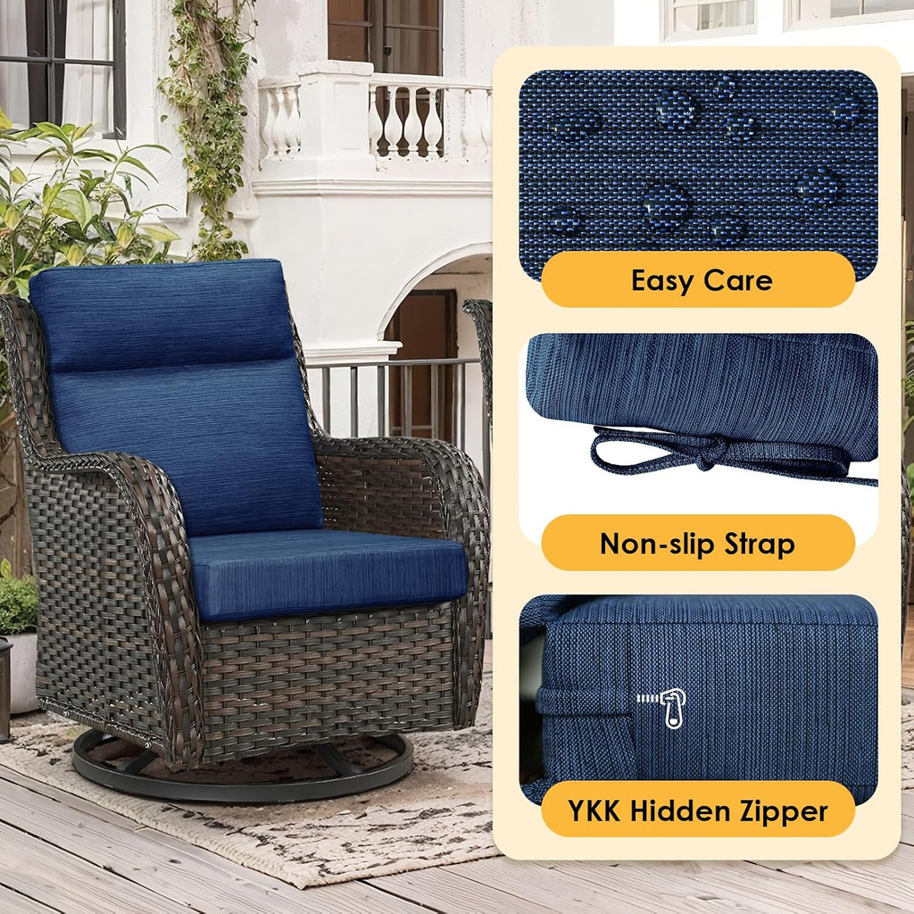 Outdoor High Back Chair Cushion, 2 Pack 44x21 inches Patio Chair Cushions Water Repellent Rocking Cushions Indoor Furniture Seat Pad, Navy