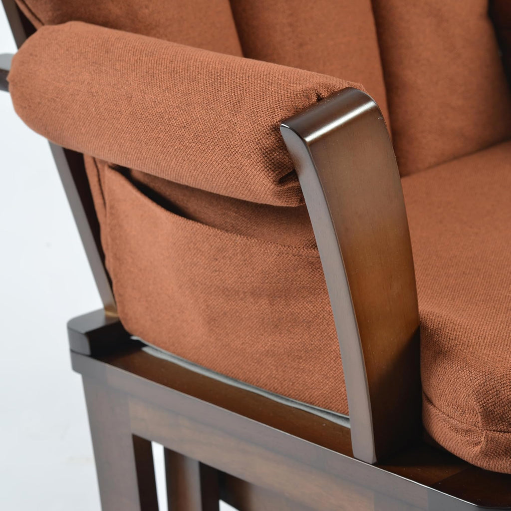 Joli Deluxe Glider Chair and Ottoman Set (Terracotta Fabric and Walnut Frame)