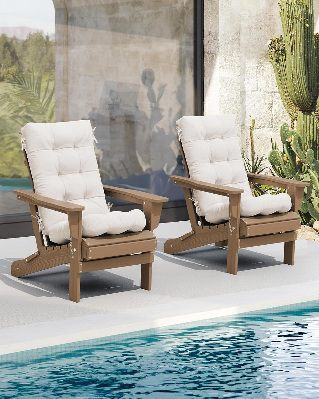 SERWALL HDPE Outdoor Rocking Chair Cushion Set of 4, Memory Foam Cushion Beige
