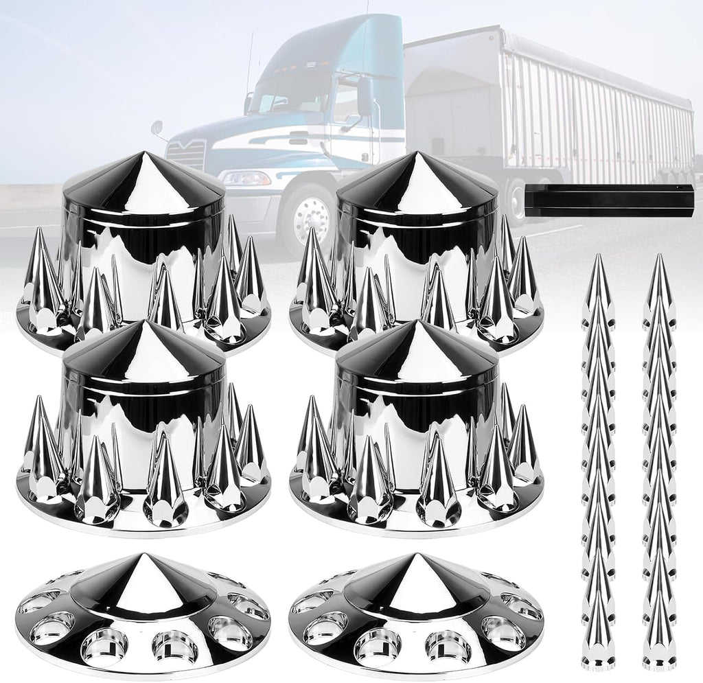 2 Front and 4 Rear Axle Wheel Covers Axle Cover 33mm Chromed Thread-On Lug Nut Covers with Removable Hub Caps for Semi Truck (Installation Tool Included)