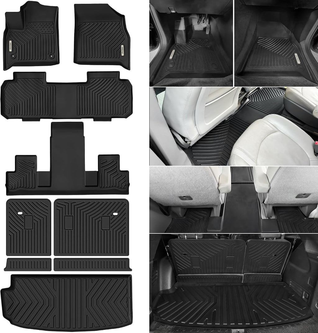 OEDRO Floor Mats & Cargo Mat Fit for 2018-2023 & 2024 Limited Chevy Traverse 7 Seats (2nd Row Bucket Seat),TPE All Weather Custom Fit Traverse Trunk Mat Backrest Mats Car Accessories