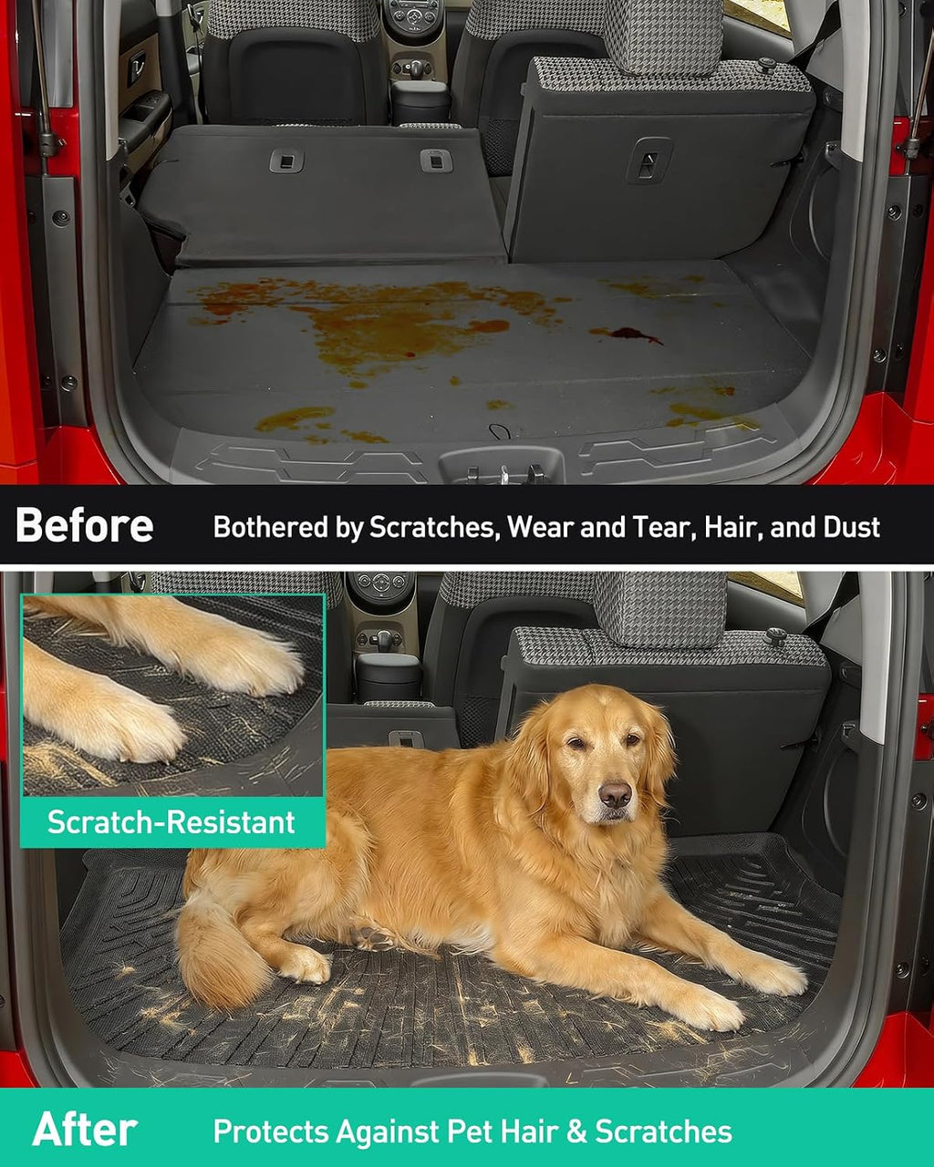 DiffCar® for Kia Soul Floor Mats: 2010 2011 2012 2013 Cargo Liner | All-Weather Custom Fit Car Accessories for Kia Soul Interior Protection | TPE Rubber Box Car Floor Trunk Carpet 4PCS Full Set Black