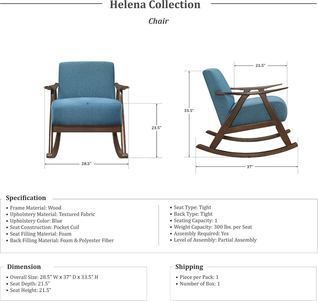 Lexicon Helena 28.5' W Fabric Wood Arm Rocking Chair, Blue