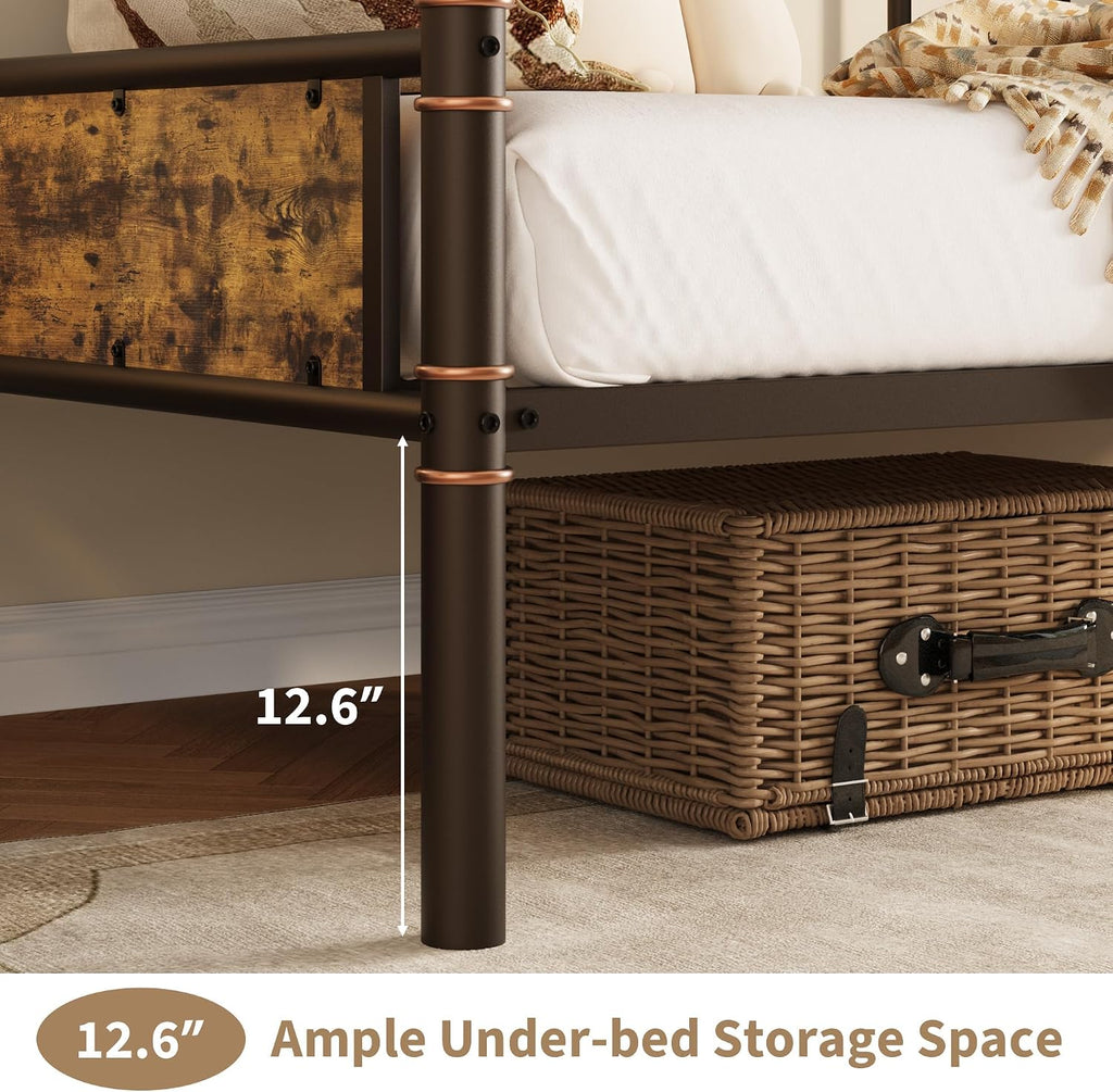 IDEALHOUSE Twin Daybed with Classic Headboard,Metal Twin Bed Frame Heavy Duty Steel Slats Support,Sofa BedFrame for Living Room, Guest RoomNoise Free, No Box Spring Needed, Brown