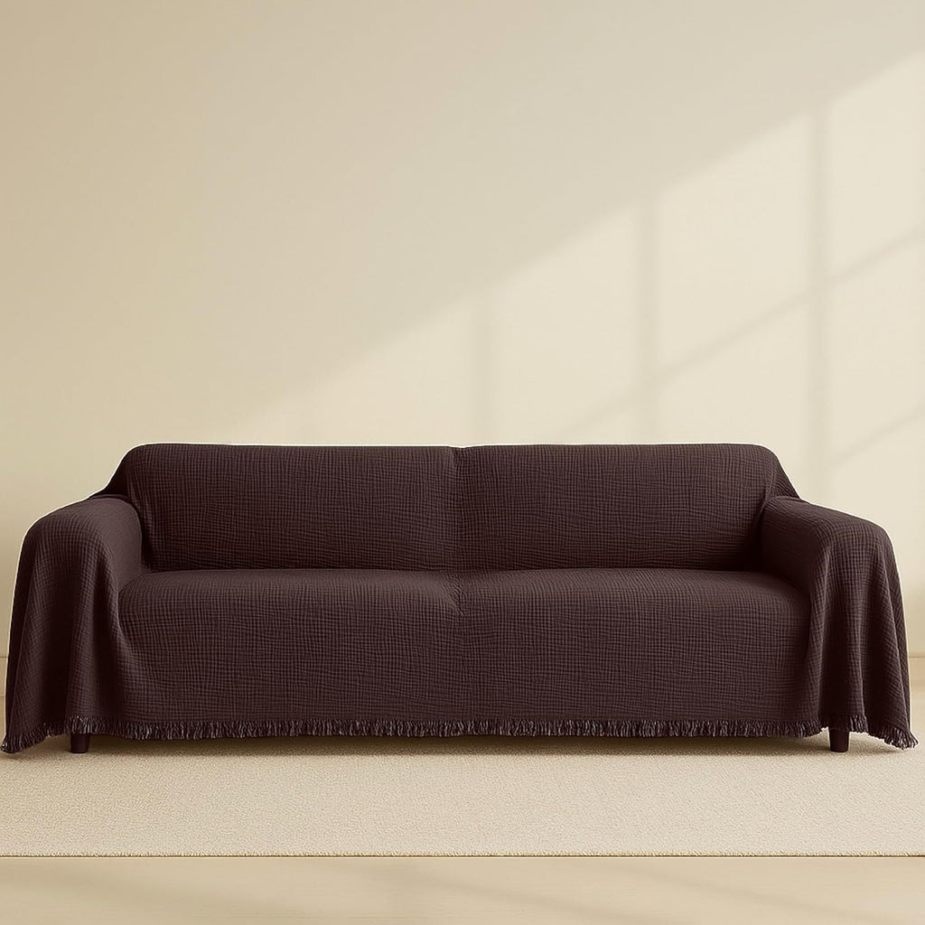 Brown Washable Sofa Cover %100 Pure Cotton, Gauze Couch Covers for Sectional, L Shape, U Shape Sofa, Large 4 Layered Muslin Natural Fabric, Cloud Like Couch Cover (Brown, 95x118' / 240x300 cm)