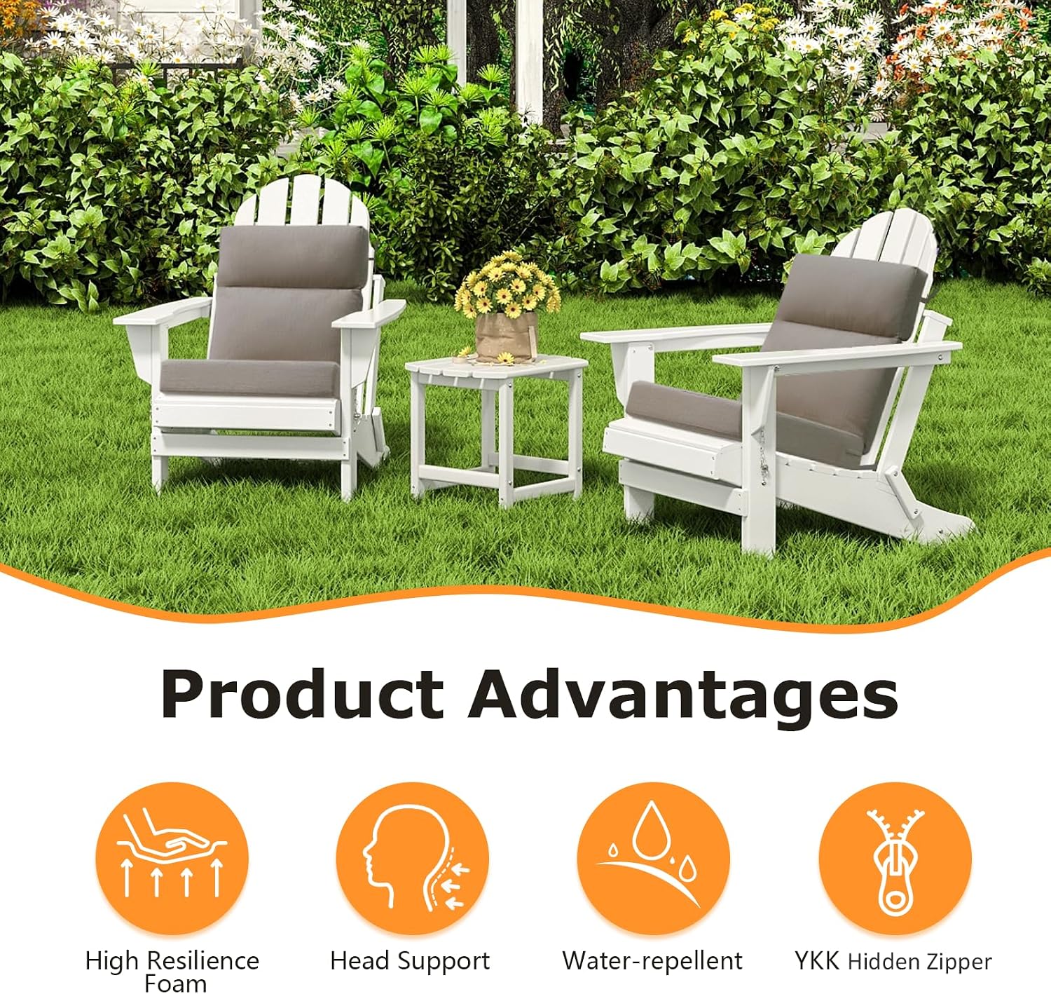 Unimatta Sunbrella Outdoor Separate High Back Cushion Seat Pads, 2-Pack 44 x 21 Inch Water-Repellent & Fade-Resistant Patio Furniture Cushions with Ties for Adirondack, Rocking Chairs, Cast Shale
