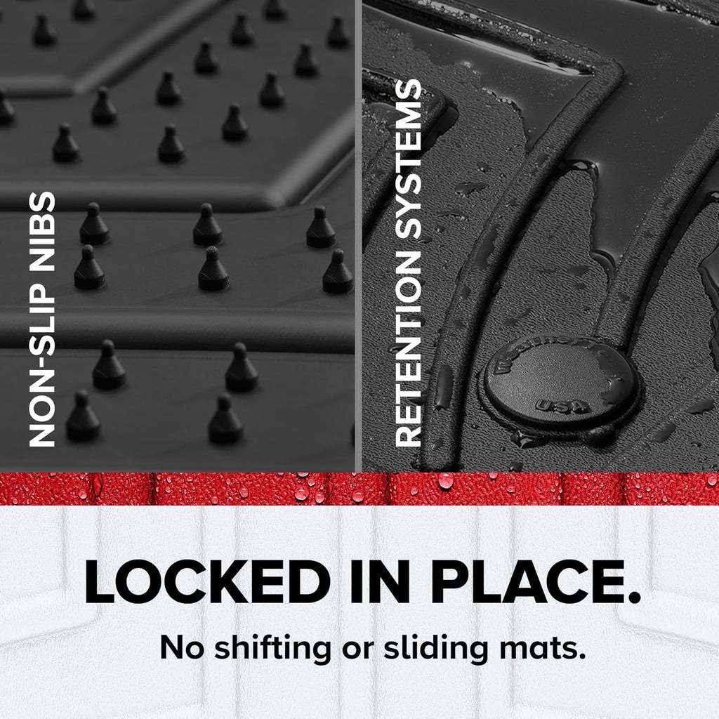 WeatherTech FloorLiner HP Custom Fit Floor Mats for Chevrolet Silverado, Escalade ESV, Suburban - 1st & 2nd Row (440031IM-440612IM), Black