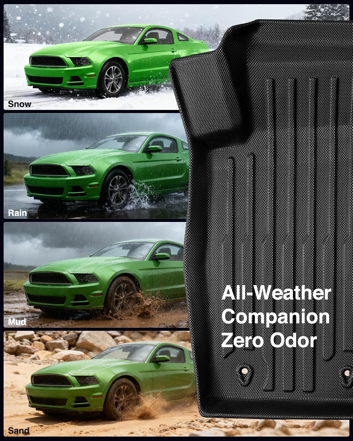 CreekT® Floor Mats & Cargo Liner for Ford Mustang 2010-2014 (Only Fits Coupe, Without Subwoofer in The Trunk) All Weather Rubber Floor Mats for Ford Mustang Accessories 2010 2011 2012 2013 2014(5 PCS)
