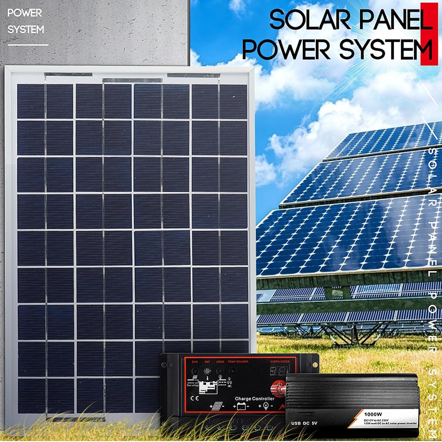 1000W Photovoltaic Solar Panel Power System 30A40A50A60A Solar Controller Inverter 1000W Solar Power System Set (Color : 1000W50A)