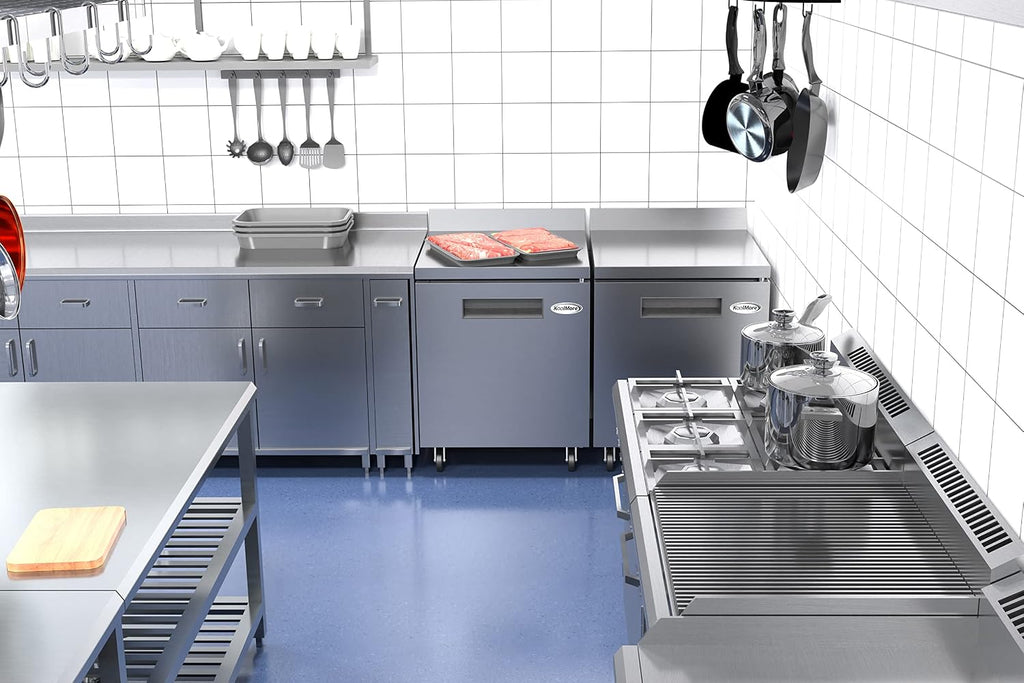 KoolMore 27' Stainless Steel Worktop Commercial Freezer with 3 1/2' Backsplash - 6.3 cu.ft