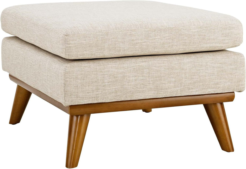 Modway Engage Mid-Century Modern Upholstered Fabric Ottoman in Beige