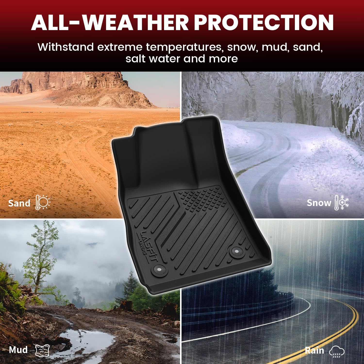 LASFIT Floor Mats for Chevrolet Chevy Impala 2014-2020 Car Floor Mats, All Weather TPE Custom Fit Floor Mats for Cars, 1st and 2nd Row Car Floor Liners for Impala Accessories Black