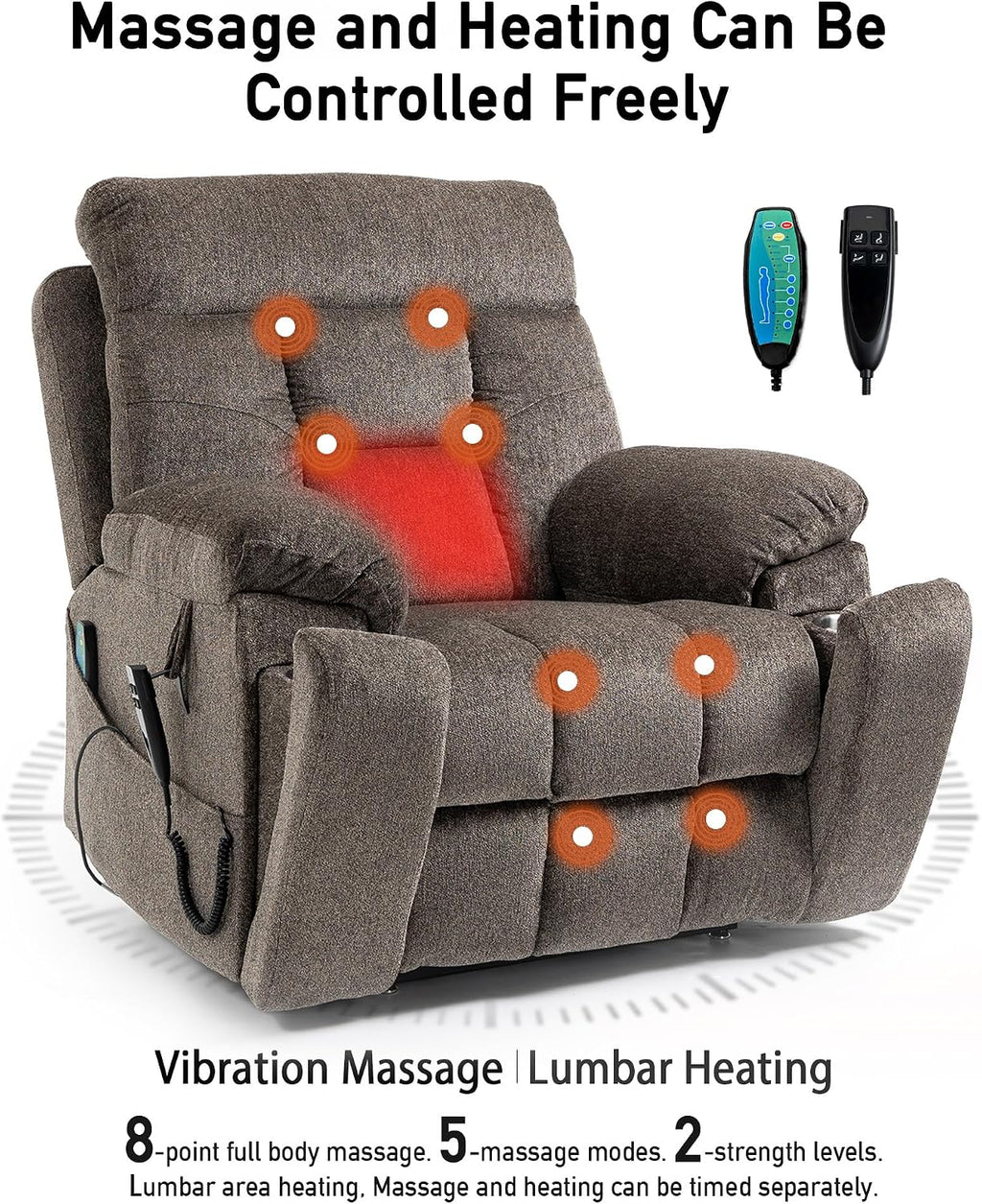 26in Extra Large Lazy Boy Recliner Chair for Tall Men Up to 6'2'/350lb Adjustment Power Lift Recliner Chair with Cupholder, Massage Chair Recliner with Lumbar Heating