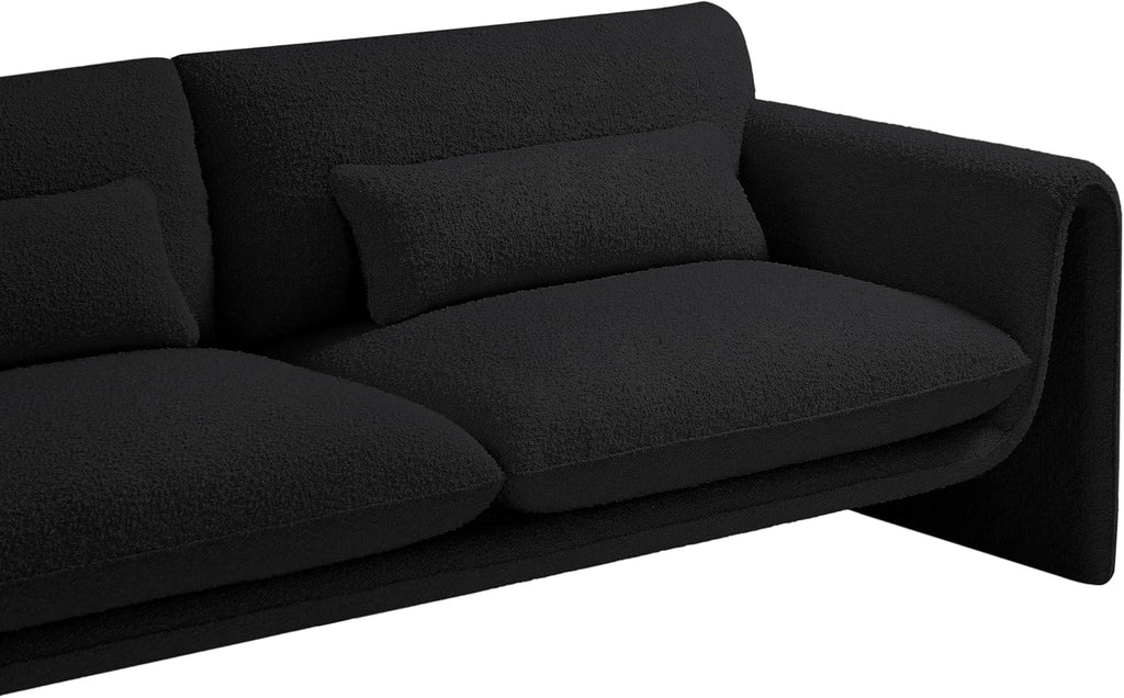 Meridian Furniture 198Black-S Stylus Collection Modern | Contemporary Boucle Fabric Upholstered Sofa with Rich Black Boucle Fabric, Curved Arms, 86' W x 38' D x 31' H, Black