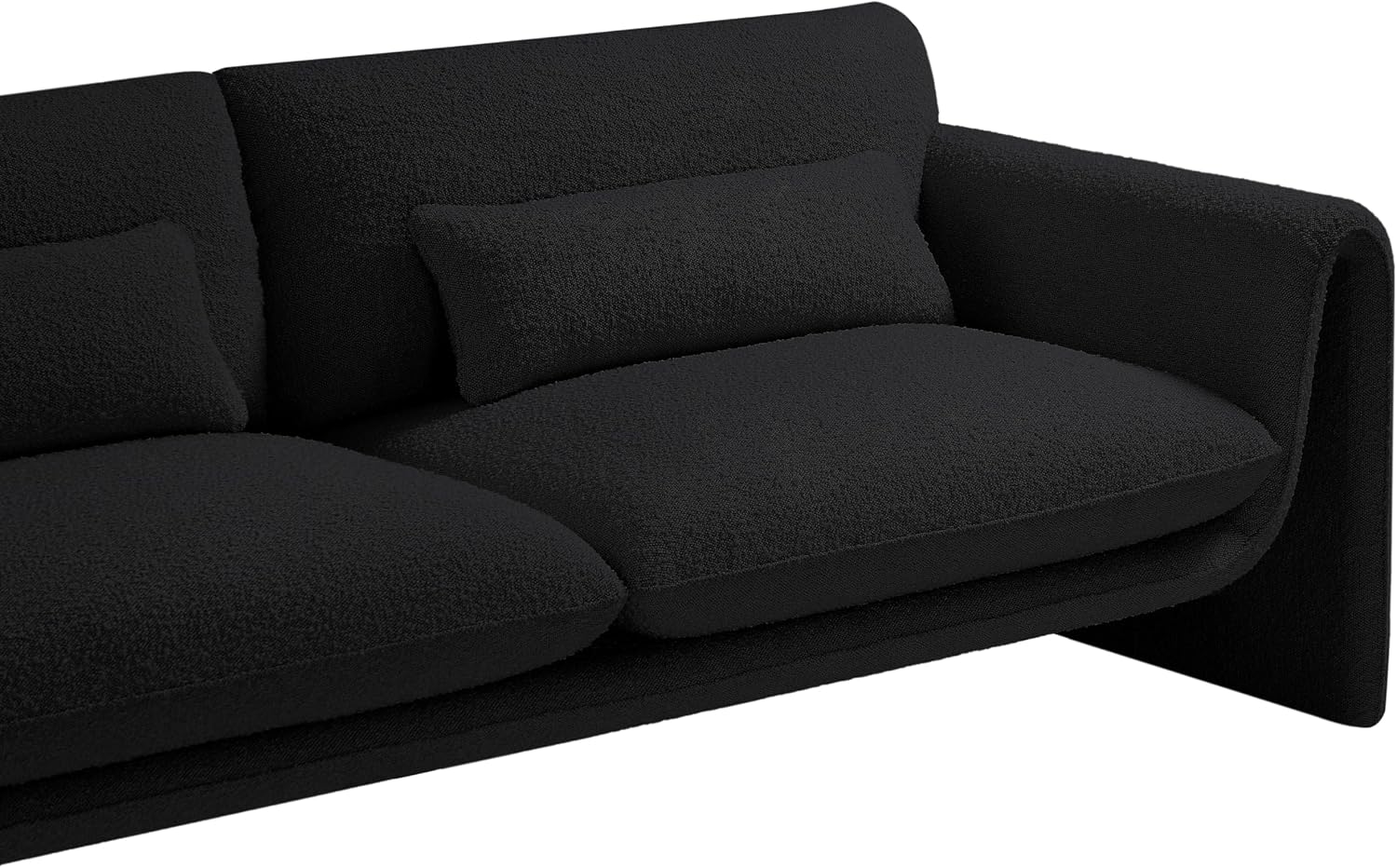 Meridian Furniture 198Black-S Stylus Collection Modern | Contemporary Boucle Fabric Upholstered Sofa with Rich Black Boucle Fabric, Curved Arms, 86' W x 38' D x 31' H, Black
