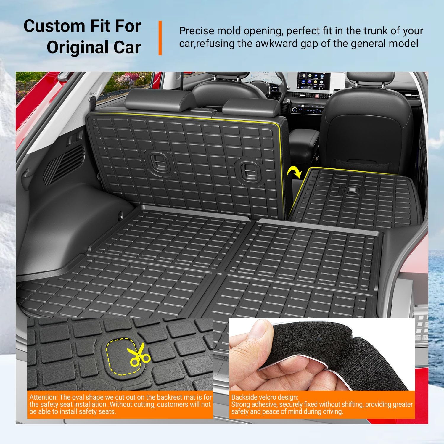 powoq Floor Mats Compatible with 2022-2024 Ioniq 5 Backrest Mat Trunk Mat Cargo Liner Cargo Mat TPE Replacement for 2022 2023 2024 Ioniq 5 Accessories (Trunk Mat+Backrest Mat+Floor Mats)