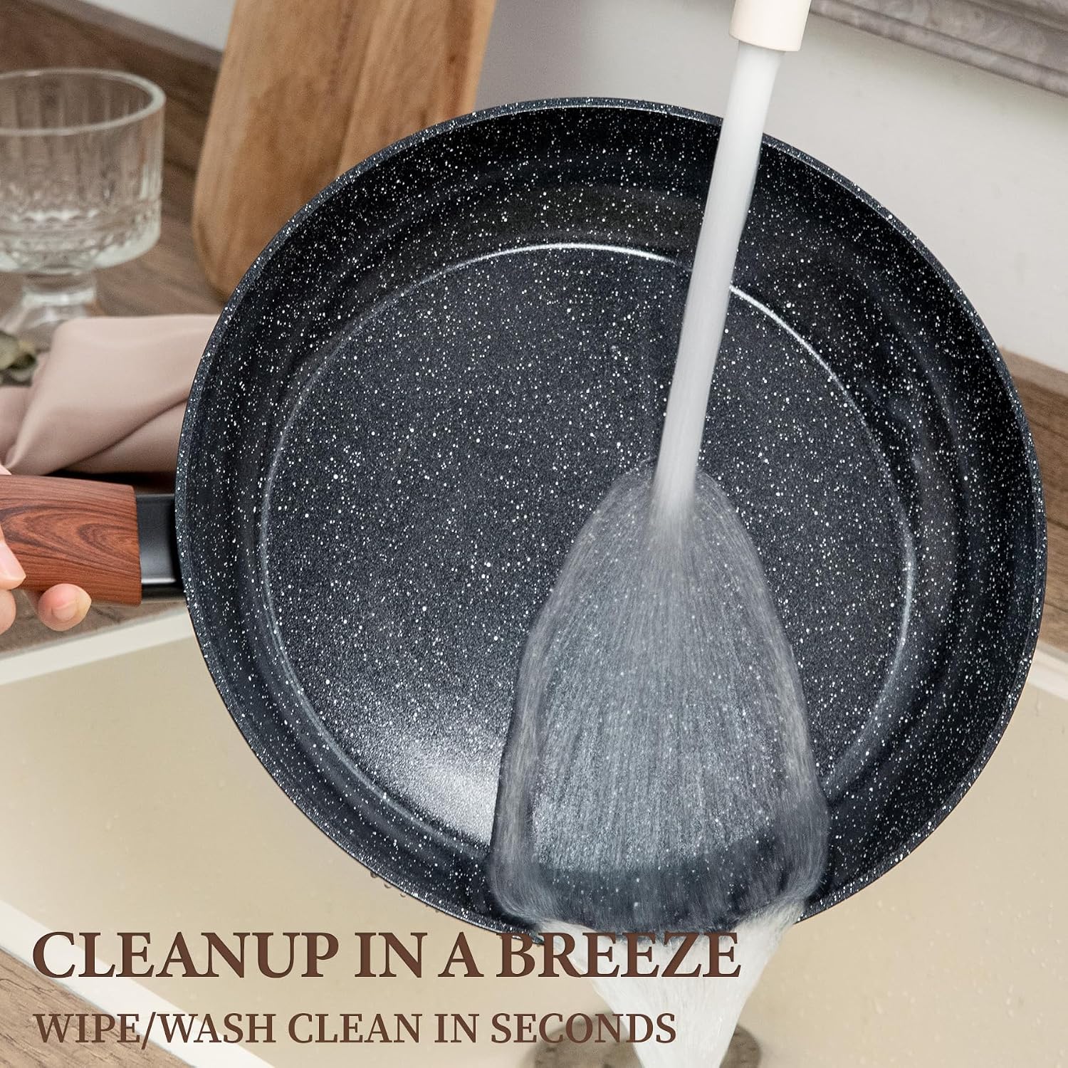 26Pcs Pots and Pans Nonstick Ceramic Cookware Set Nontoxic Kitchen Cooking Set with Steamers Utensils Induction Compatible, PFAS/PFOA Free, Oven and Dishwasher Safe, Black