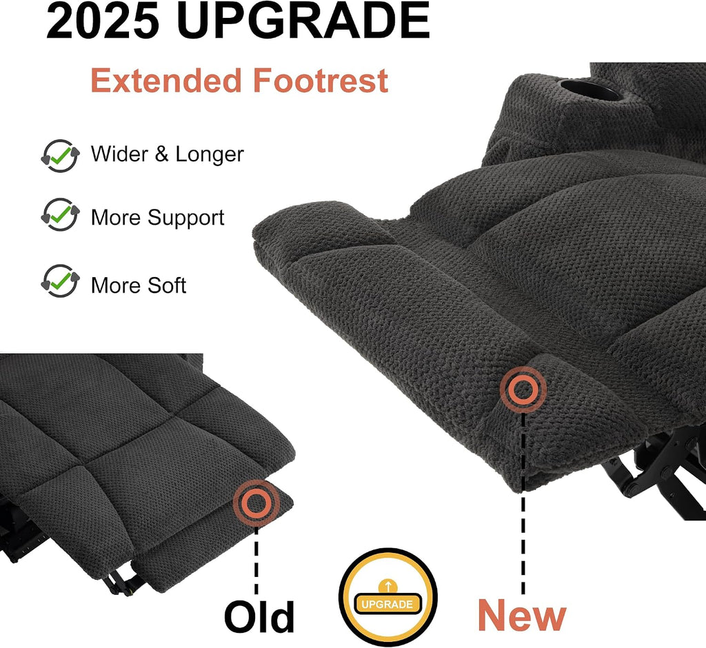 MCombo Zero Gravity 3 Seater Power Reclining Sofa with Console, Heat and Vibration Massage, Recliner Couch for Living Room, Fabric 6035SET (Grey, 3 Seater with Console)