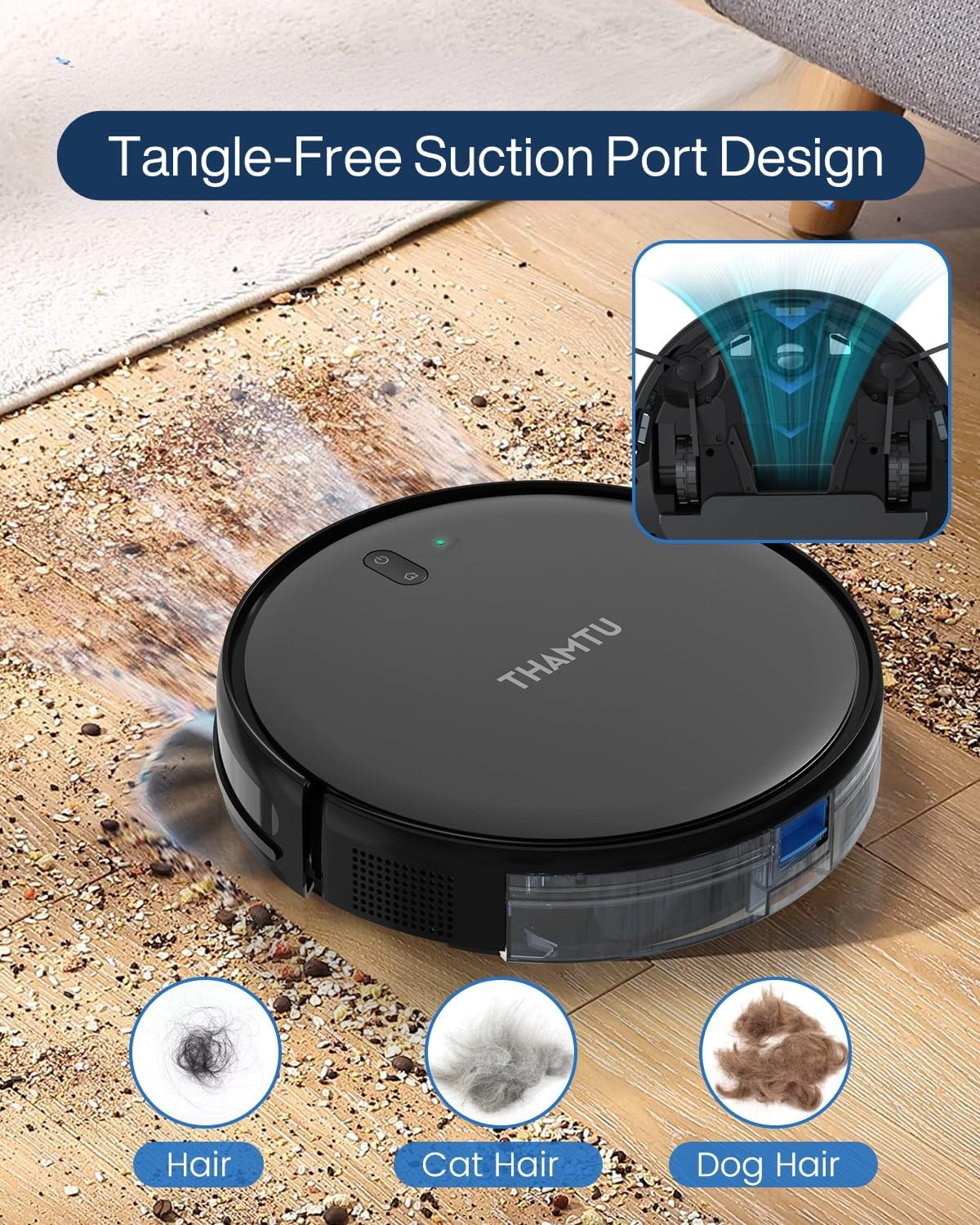 Robot Vacuum Cleaner, Super Thin, Powerful Suction Vacuum Robot, Self-Charging Robotic Vacuum Cleaner, Cleans Hard Floors to Low-Pile Carpets, Black