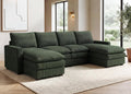 HONBAY 127.2 Inch Corduroy Cloud Modular Sectional Sofa with Chaise, Deep Seat U-Shaped Couch with Storage for Living Room, Apartment, Small Space,Green