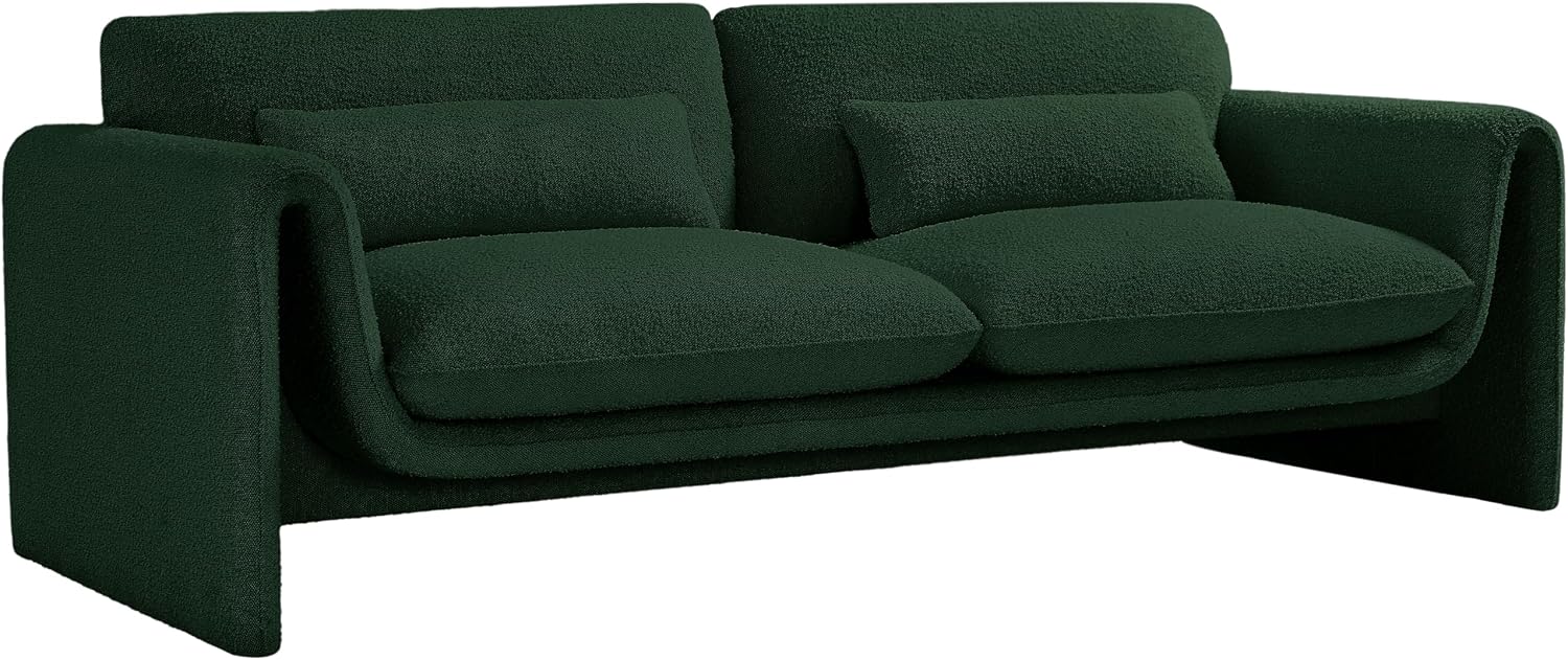 Meridian Furniture 198Green-S Stylus Collection Modern | Contemporary Boucle Fabric Upholstered Sofa with Rich Green Boucle Fabric, Curved Arms, 86' W x 38' D x 31' H, Green