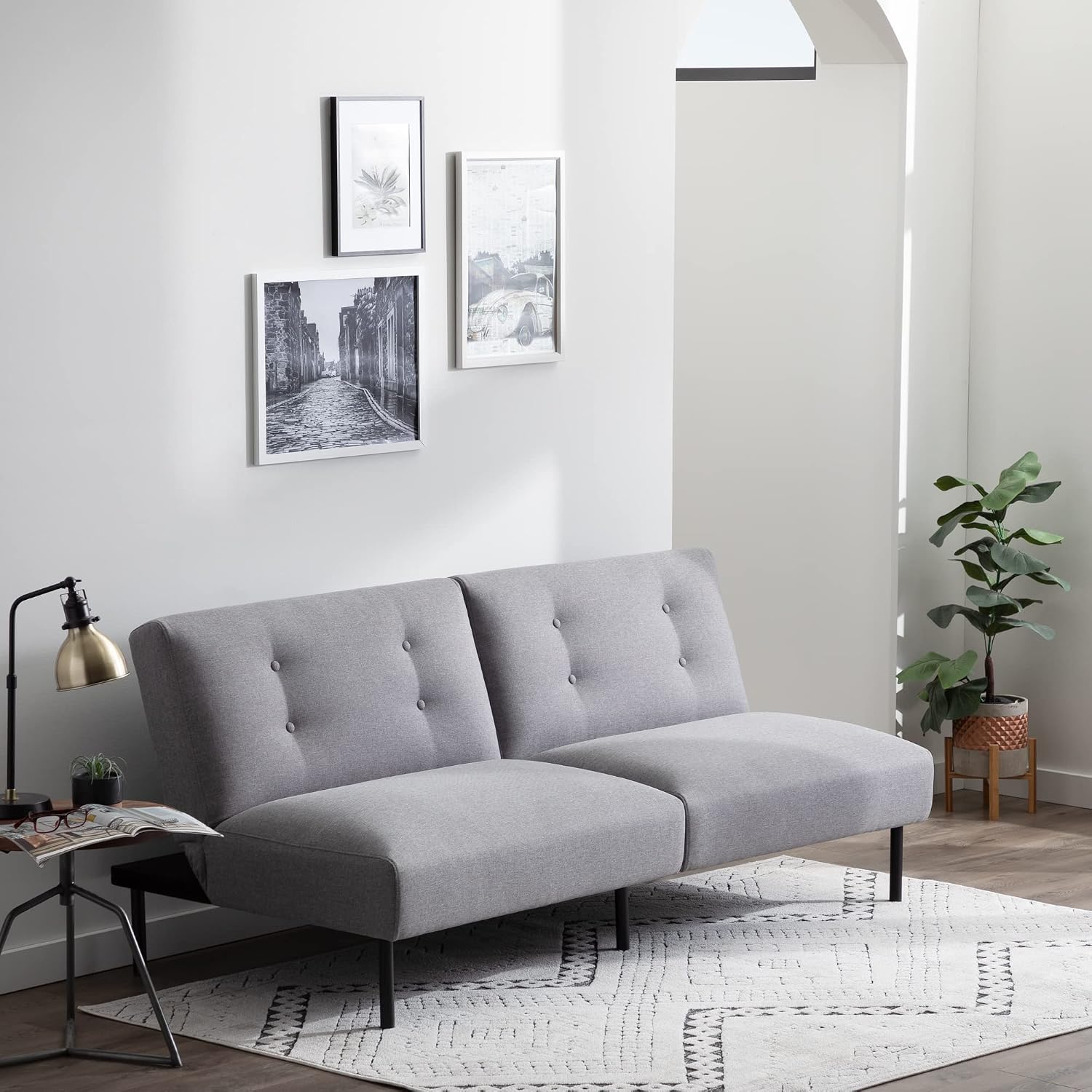 Edenbrook Gilman Futon - Sofa Bed Couch - Small Living Room Furniture - Armless Gray Linen