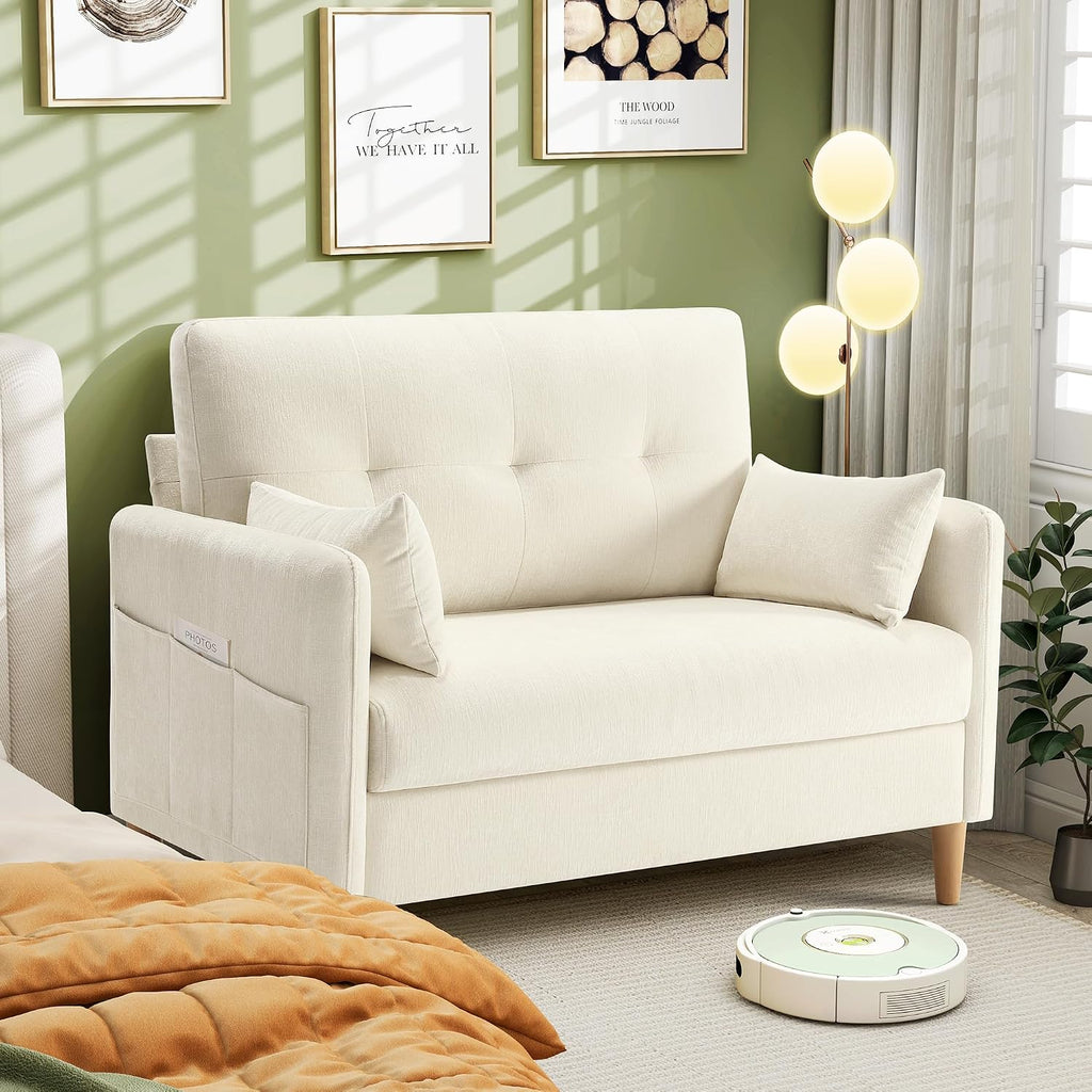 Hanherry Loveseat Sofa, 47' Small Couch for Living Room, Comfy Chenille Fabric Love Seat for Bedroom withThrow Pillow,Removable Cushion Cover,Couches for Small Space,Apartment,Dorm
