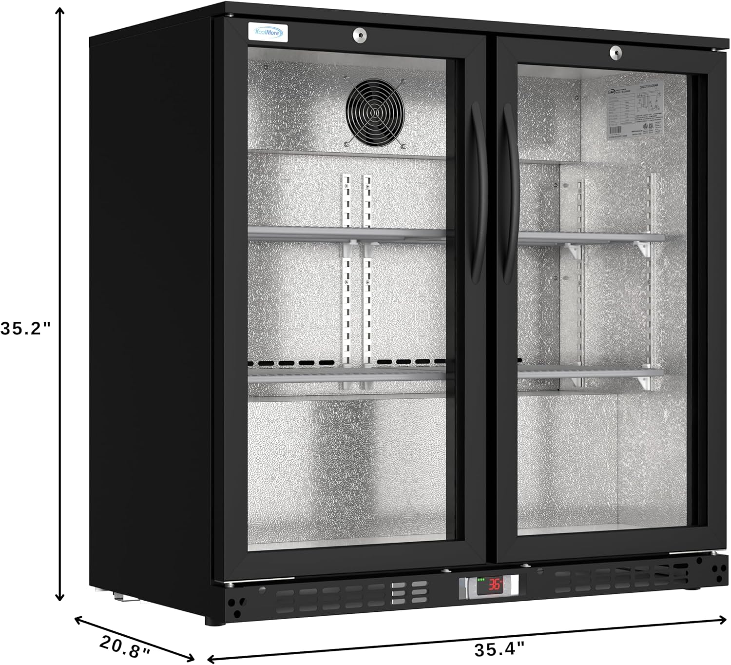 KoolMore BC-2DSW-BK Refrigerator, Double Door, Black