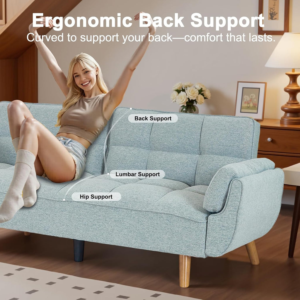 73.9' Futon Couch Bed for Office& Apartment, Convertible Futon Sofa Bed, Comfy Love Seat Sleeper with Adjustable Backrest, Small Couches for Small Spaces, Living Room, Bedroom (Light Grey)