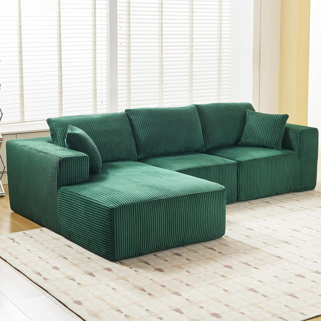 Garvee Boneless Cloud Couch 108' Sectional Modern Comfy l-Shape Convertible Compression Sleeper Modular Sofa with Corduroy Fabric Deep Seat Loveseat + Chaise for Living Room No Assembly Required