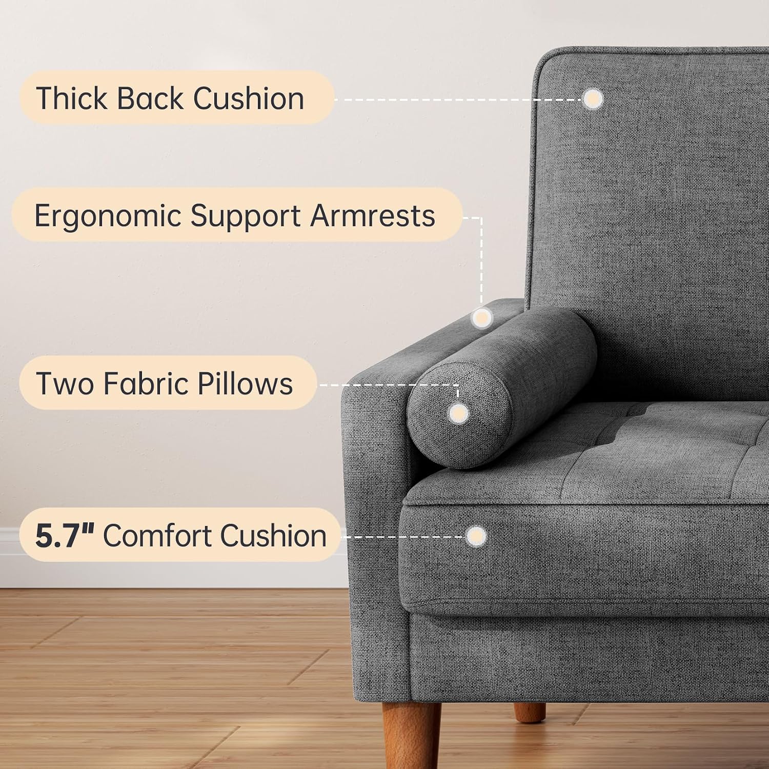 Vesgantti Loveseat Sofa 48' Small Couches for Small Spaces, Love Seat for Living Room, Bedroom, Easy Assembly Mid Century Modern Couch, Charcoal Gray
