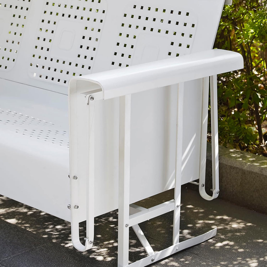 Crosley Furniture Bates Retro Metal Outdoor Sofa Glider, 3-Person Rocking Patio Bench for Porch, Deck, White Gloss