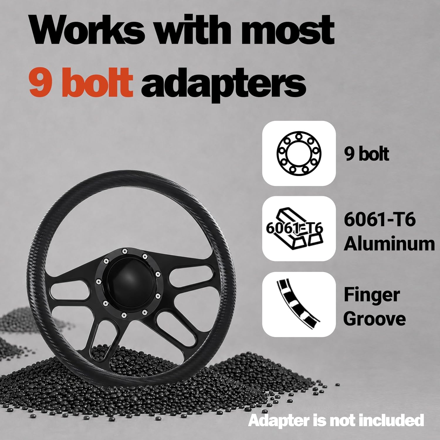 14'' Billet Half Wrap 9 Bolts Steering Wheel with 2'' Dish and Horn Button(Carbon Vinyl)