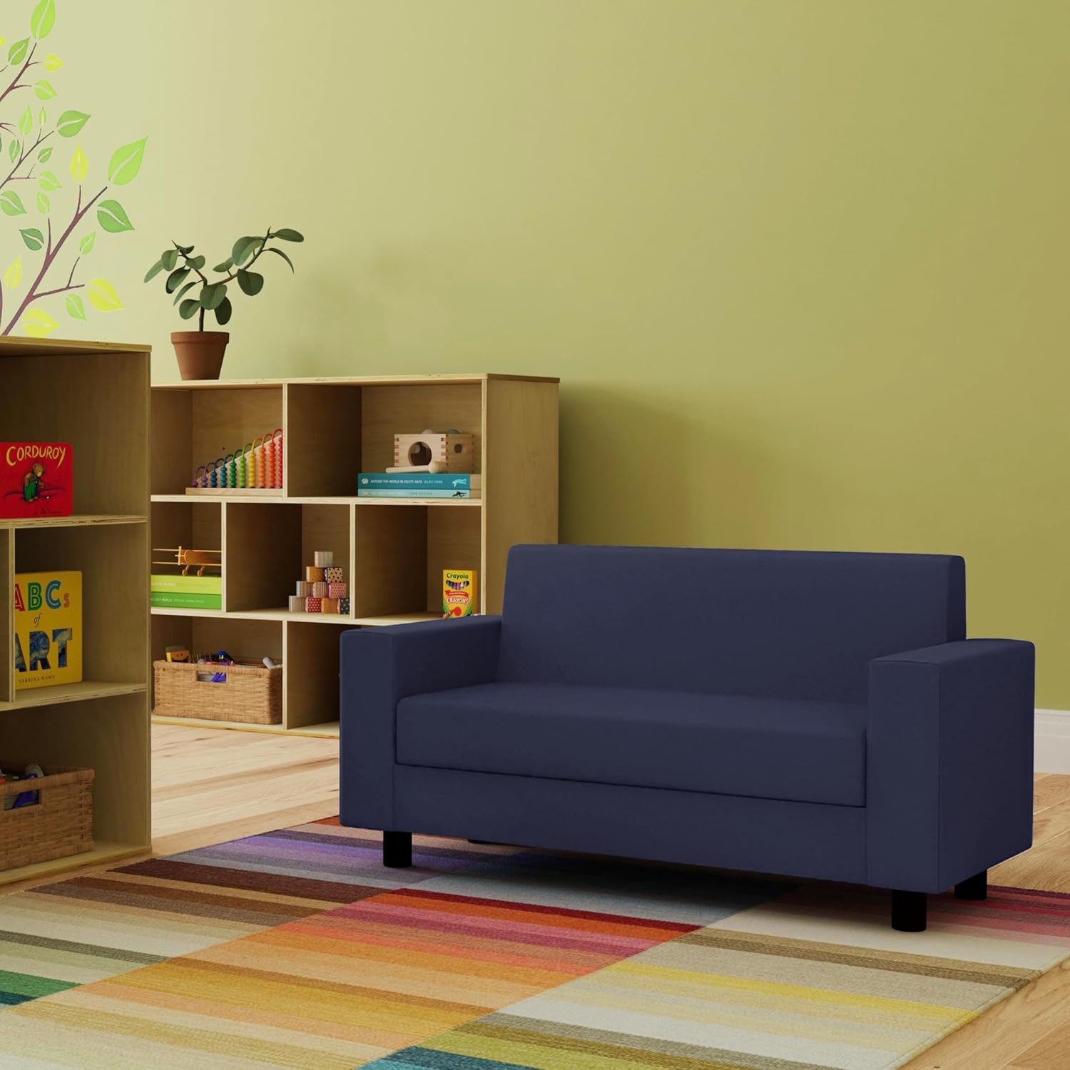 Factory Direct Partners SoftScape Inspired Playtime Classic Reading Sofa, Children's Commercial-Grade Upholstered Furniture for Home, Daycare, Preschool, Library Comfy Modern Design - Navy, 14473-NV