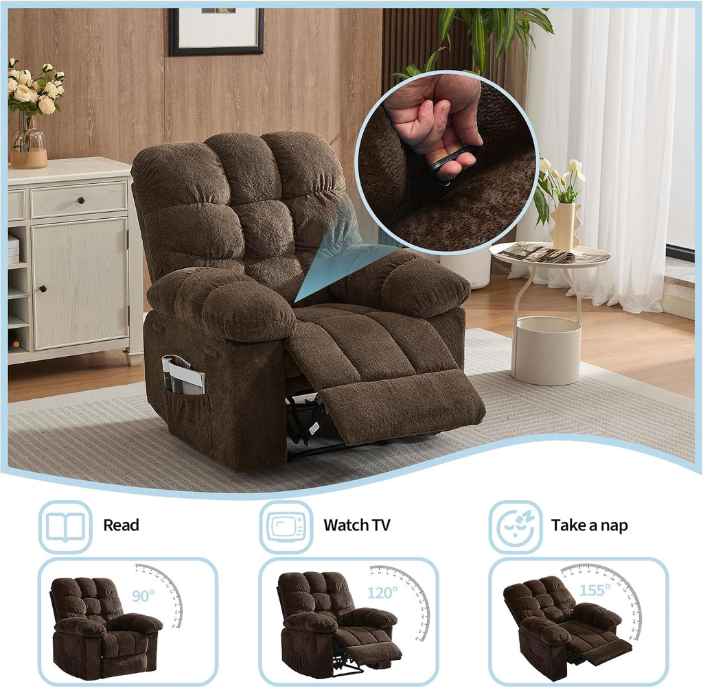 Manual Recliner Chair, Oversized Recliner for Adults with Extra Wide Arm and Back, Lazy Boy Recliner with Side Pockets, Comfy Breathable Fabric Large Nursery Rocking Chair for Living Room Bedroom