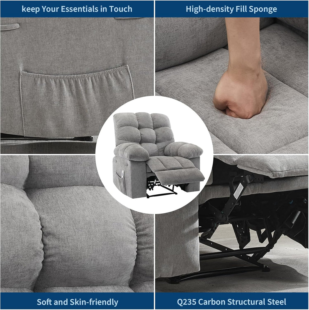 21.4in Wide Rocking Recliner Chair,Massage & Heat Function, Ergonomic Breathable Fabric with 2 Side Pockets & Remote for Living Room/Bedroom
