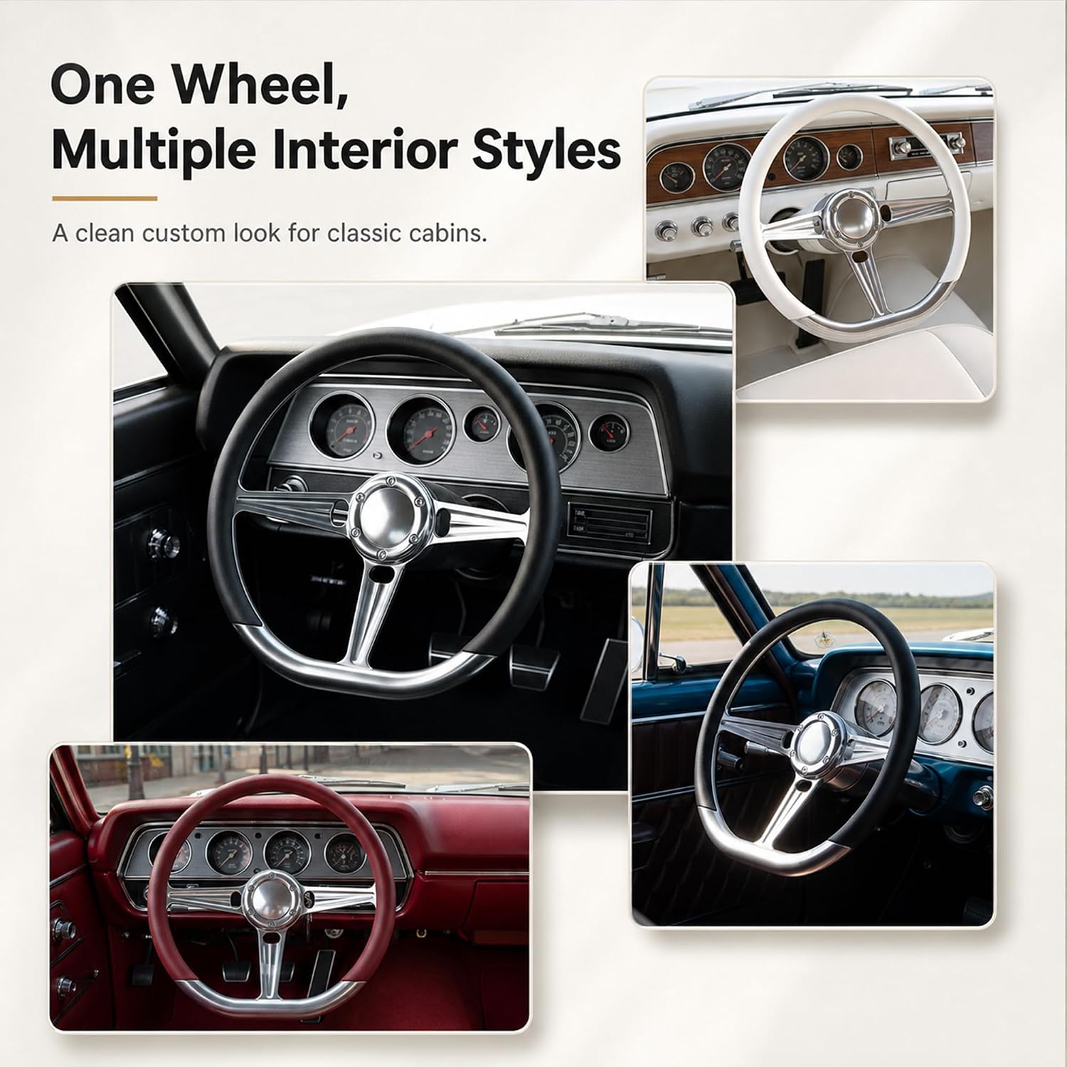 14' Satin Billet Steering Wheel with Half Wrap and Horn Button (Light Grey)